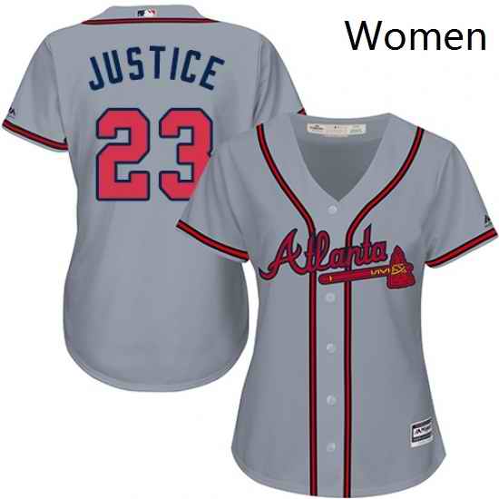 Womens Majestic Atlanta Braves 23 David Justice Authentic Grey Road Cool Base MLB Jersey